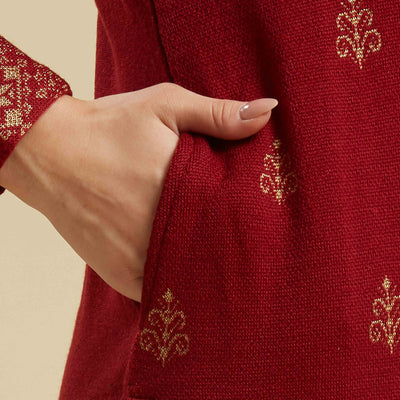 Maroon Woolen Straight Kurti