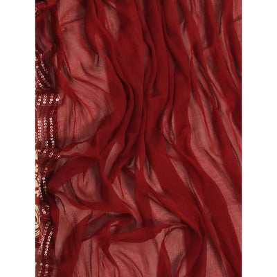 Maroon Floral Foil Printed Cotton Blend Dress Material