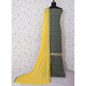 Bottle Green Floral Printed With Embroidery Cotton Silk Dress Material