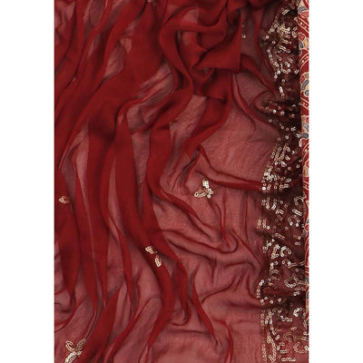 Maroon Floral Foil Printed Cotton Blend Dress Material