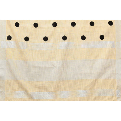 Cream Embroidered Linen Cotton Saree With Zari Border
