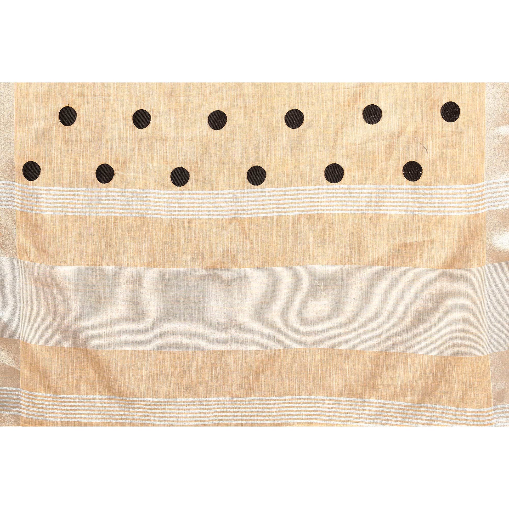 Light Orange Embroidered Linen Cotton Saree With Zari Border