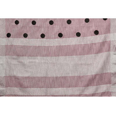 Mauve Embroidered Linen Cotton Saree With Zari Border