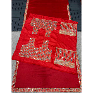 Crimson Red Mirror Embroidered Organza Saree