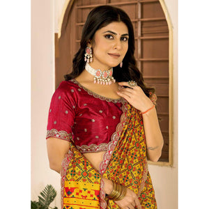 Mustard Printed Patola Tussar Silk Saree