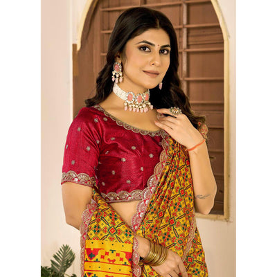 Mustard Printed Patola Tussar Silk Saree