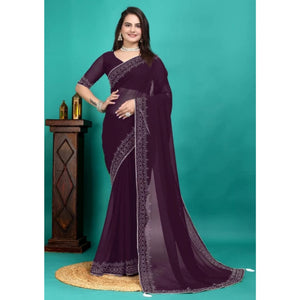 Purple Swarovski Work Embroidered Georgette Saree