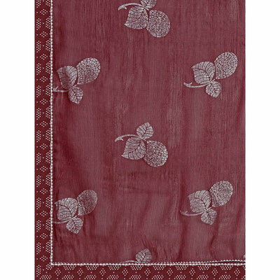 Maroon Floral Foil Printed Chiffon Saree