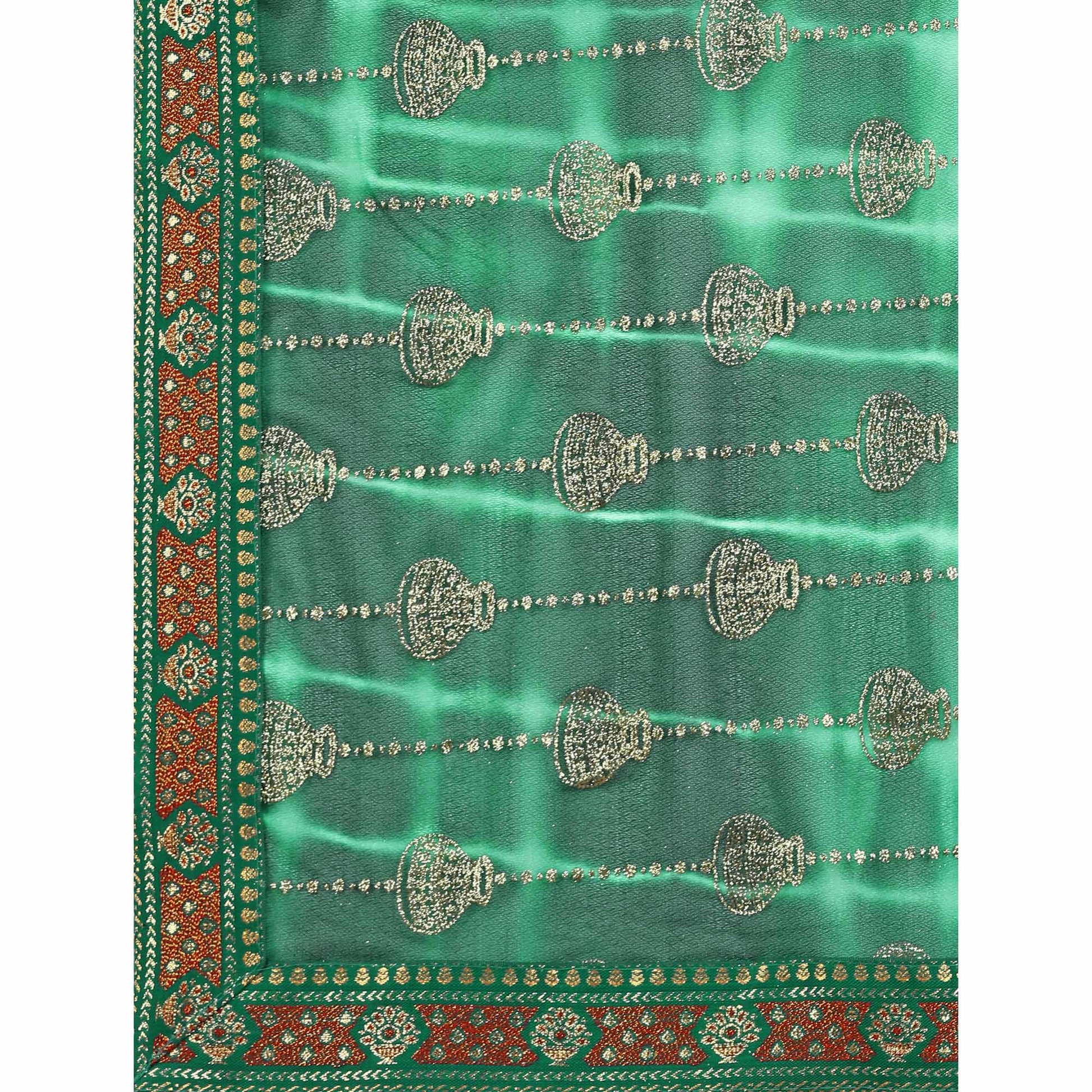 green-foil-printed-lycra-saree-with-lace-border