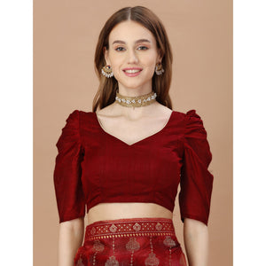 Maroon Foil Printed Lycra Saree With Lace Border