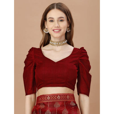 Maroon Foil Printed Lycra Saree With Lace Border