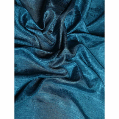 Blue Solid Vichitra Silk Saree With Zari Border