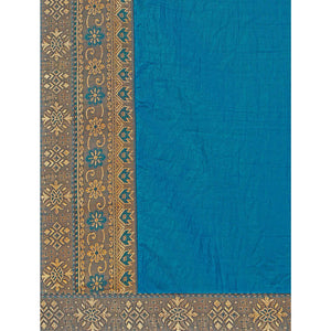 Blue Solid Vichitra Silk Saree