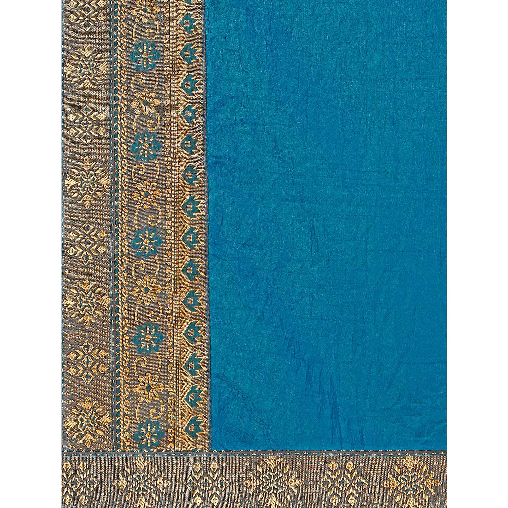 Blue Solid Vichitra Silk Saree