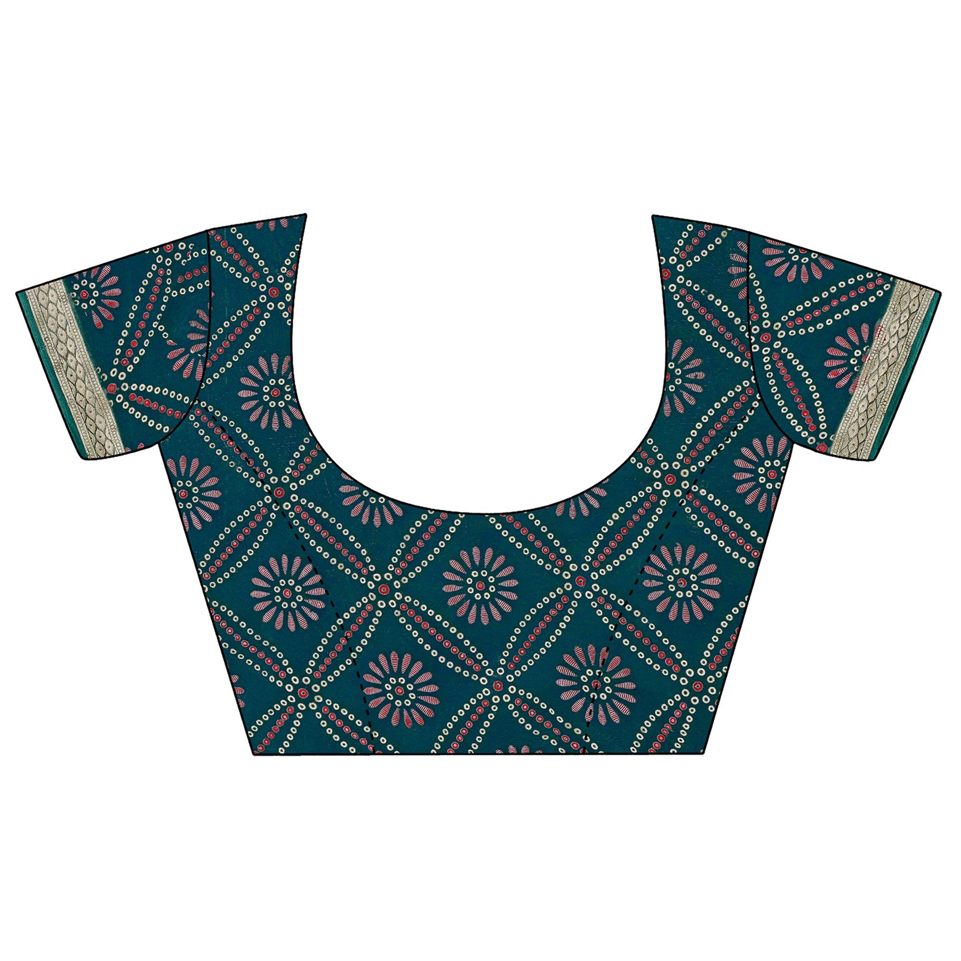 green-bandhani-printed-organza-saree-with-woven-border