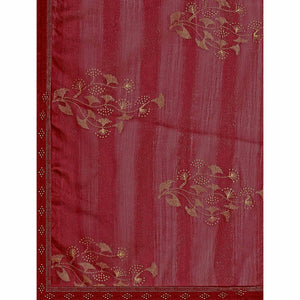 Maroon Foil Printed Chiffon Saree With Lace Border