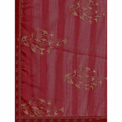 Maroon Foil Printed Chiffon Saree With Lace Border