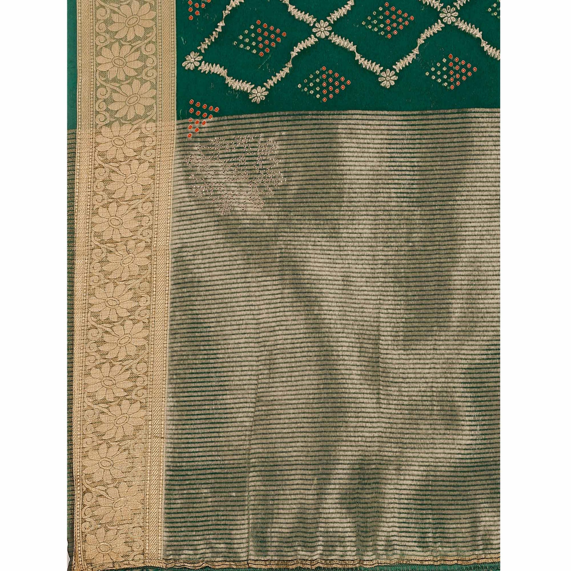 green-bandhani-printed-organza-saree-with-woven-border-2