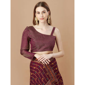 Maroon Foil Printed Chiffon Saree With Lace Border