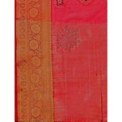 Dark Red Bandhani Printed Organza Saree With Woven Border
