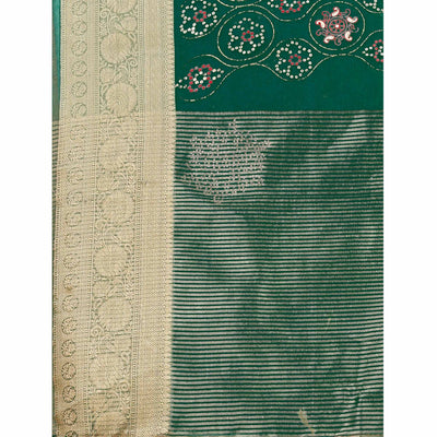 green-bandhani-printed-organza-saree-with-woven-border-1