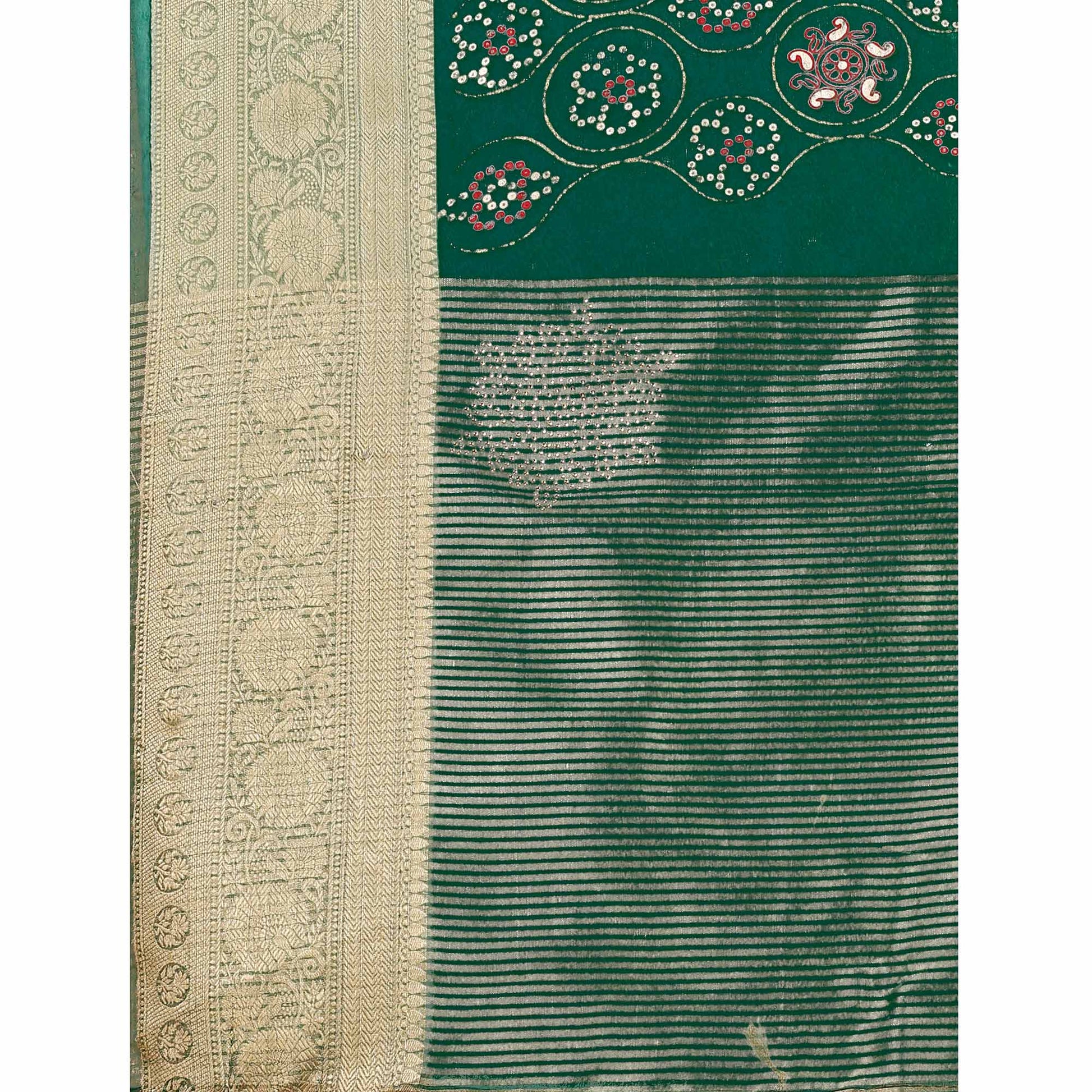 green-bandhani-printed-organza-saree-with-woven-border-1