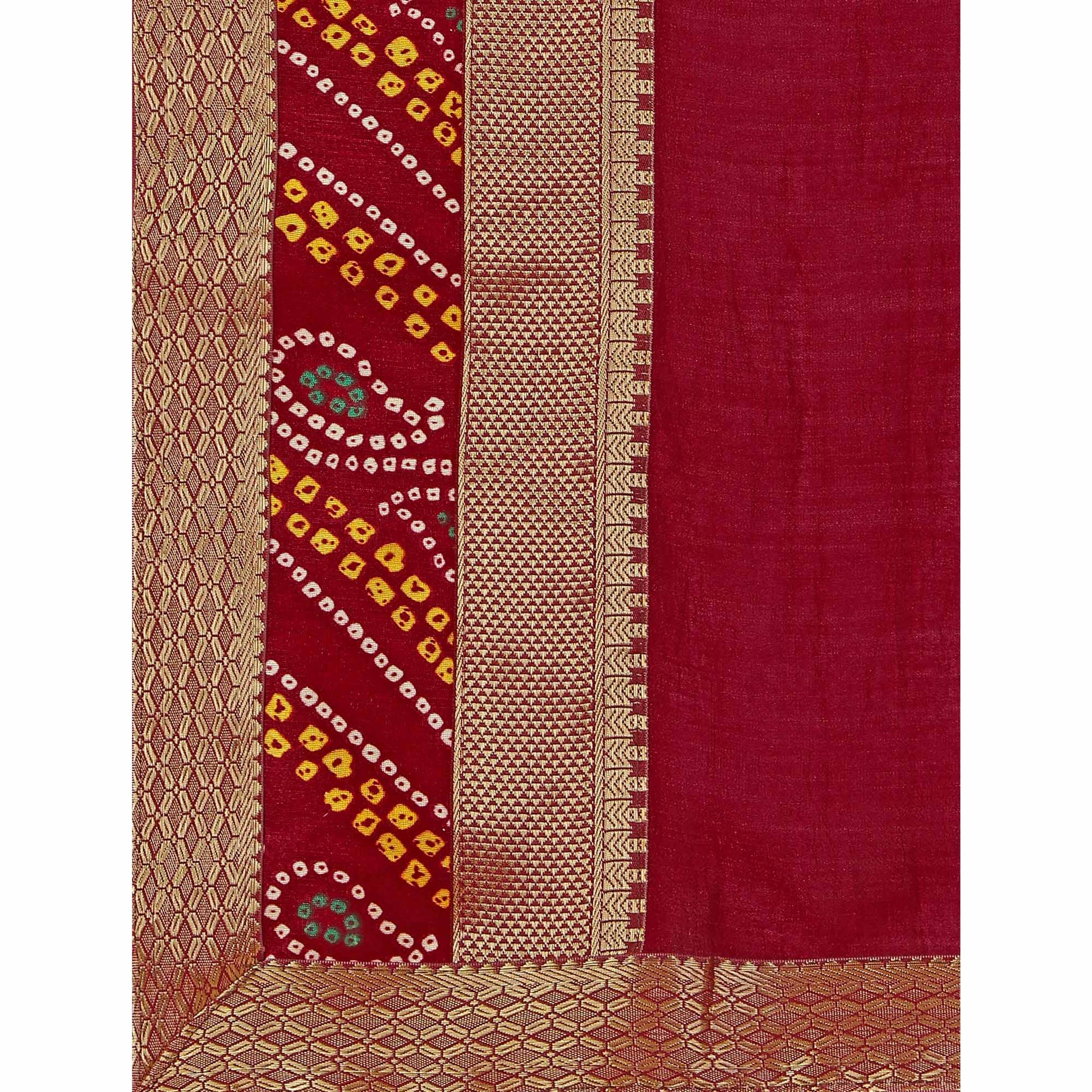 Maroon Solid Vichitra Silk Saree