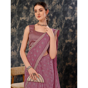 Mauve Printed Chiffon Saree With Lace Border