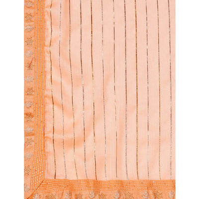 Light Orange Zari Work Chiffon Saree