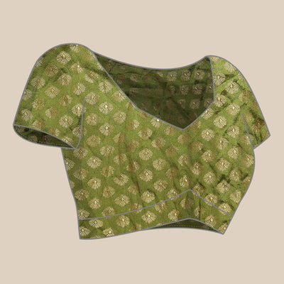 Mehendi Green Floral Foil Printed Vichitra Silk Saree