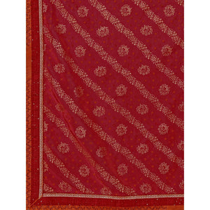 Maroon Floral Foil Printed Chiffon Saree With Lace Border