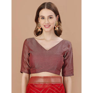 Maroon Foil Printed Chiffon Saree With Lace Border