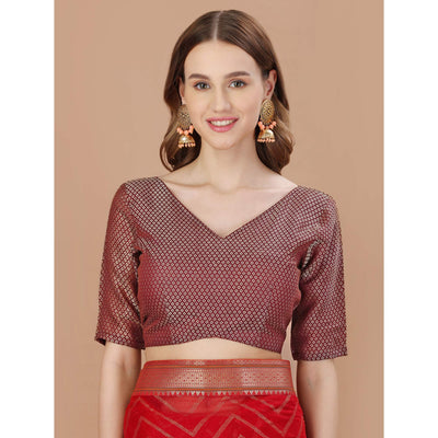 Maroon Foil Printed Chiffon Saree With Lace Border