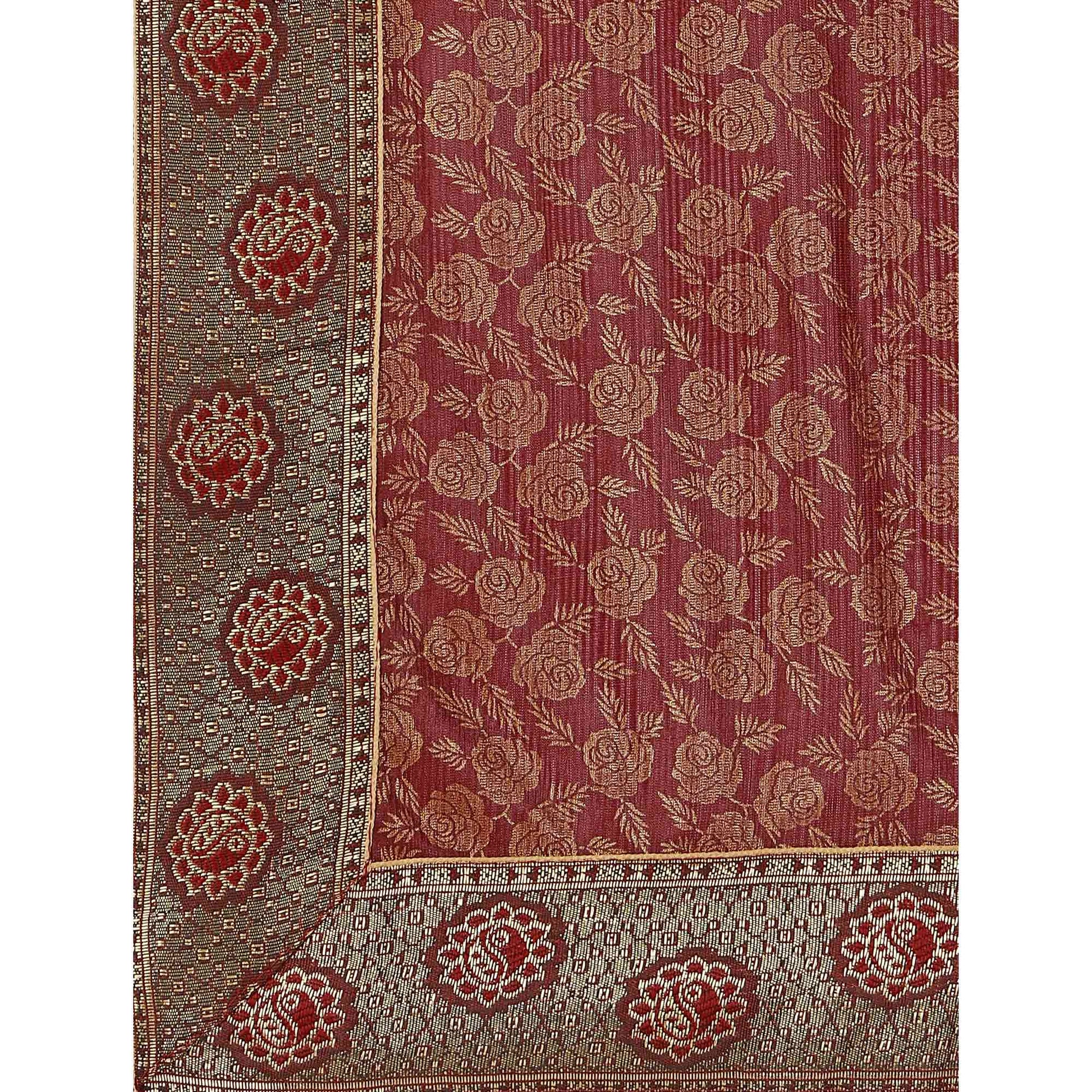 Maroon Floral Handloom Woven Rayon Saree