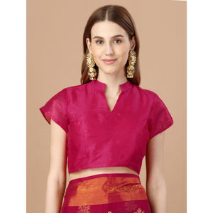 Dark Magenta Zari Work Chiffon Saree With Tassels