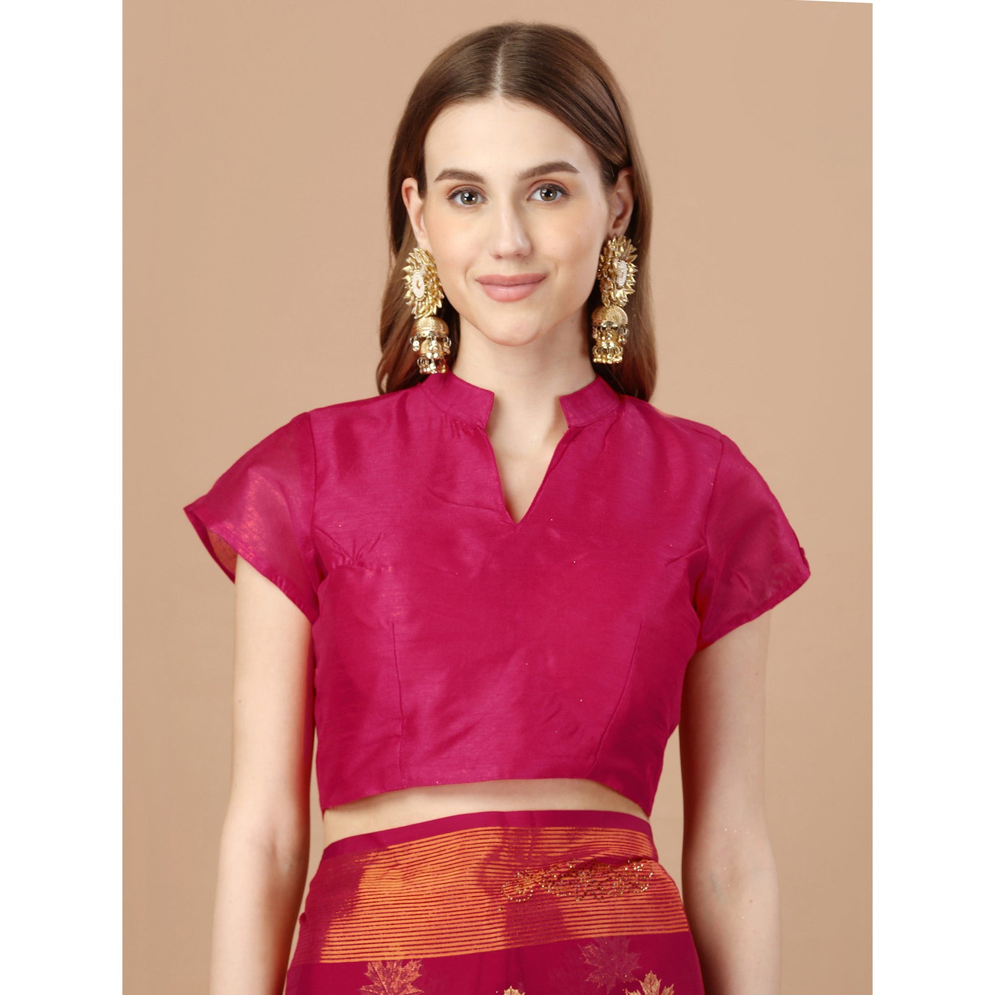 Dark Magenta Zari Work Chiffon Saree With Tassels