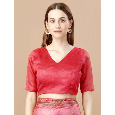 Gajari Pink Zari Work Chiffon Saree Lace Border