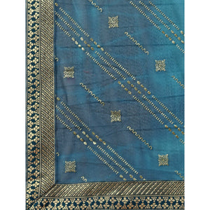Blue Zari Work Chiffon Saree Lace Border