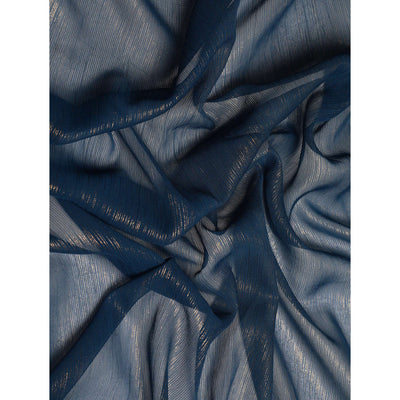 Blue Solid With Woven Border Chiffon Saree With Tassels