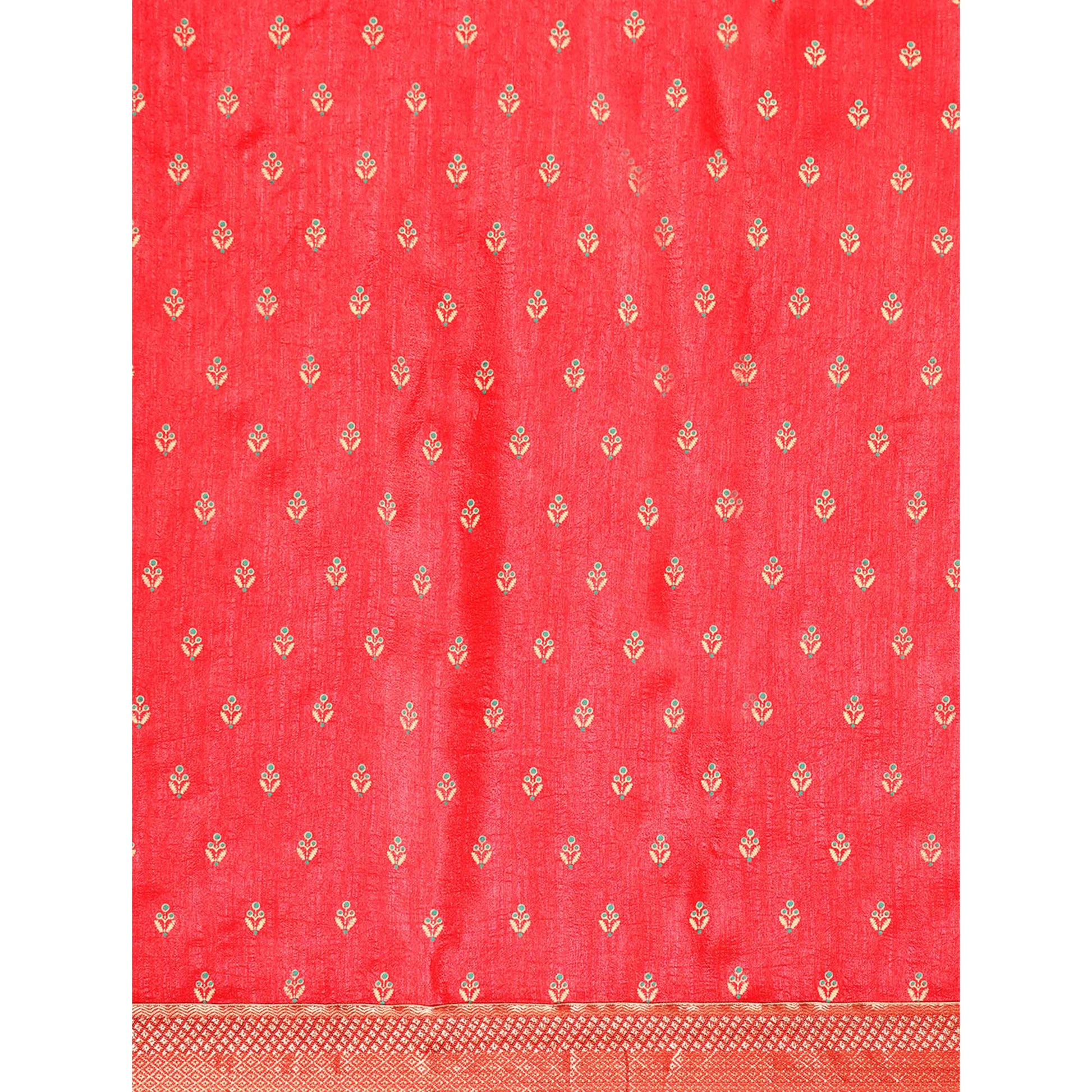 Gajri Pink Floral Printed Vichitra Silk Saree With Tassels