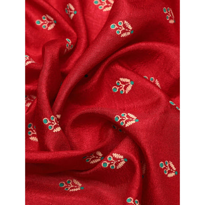 Maroon Floral Printed Vichitra Silk Saree With Tassels