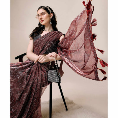 Maroon Floral Printed Rayon Saree
