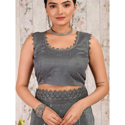 Grey Tikali With Floral Embroidered Lycra Saree