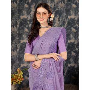 Lavender Tikali With Floral Embroidered Lycra Saree