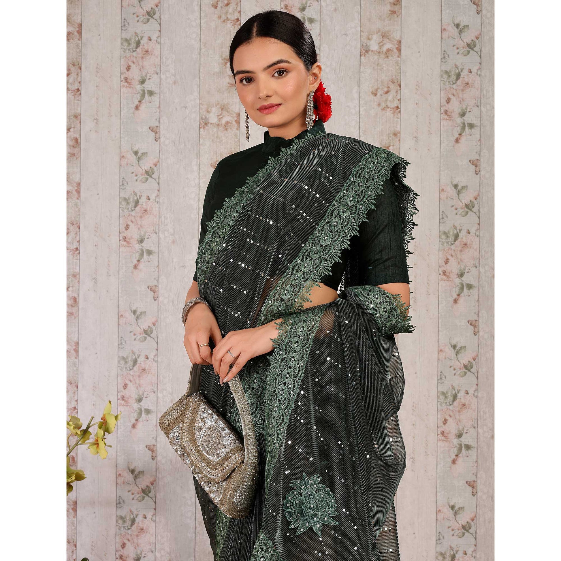 green-tikali-work-lycra-saree-with-embroidered-lace-border