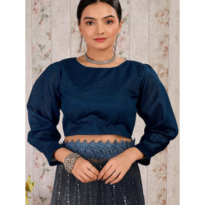 Blue Tikali Work Lycra Saree With Embroidered Lace Border