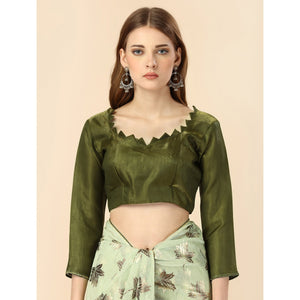 Light Green Floral Foil Printed Rayon Saree