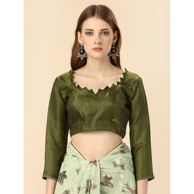 Light Green Floral Foil Printed Rayon Saree