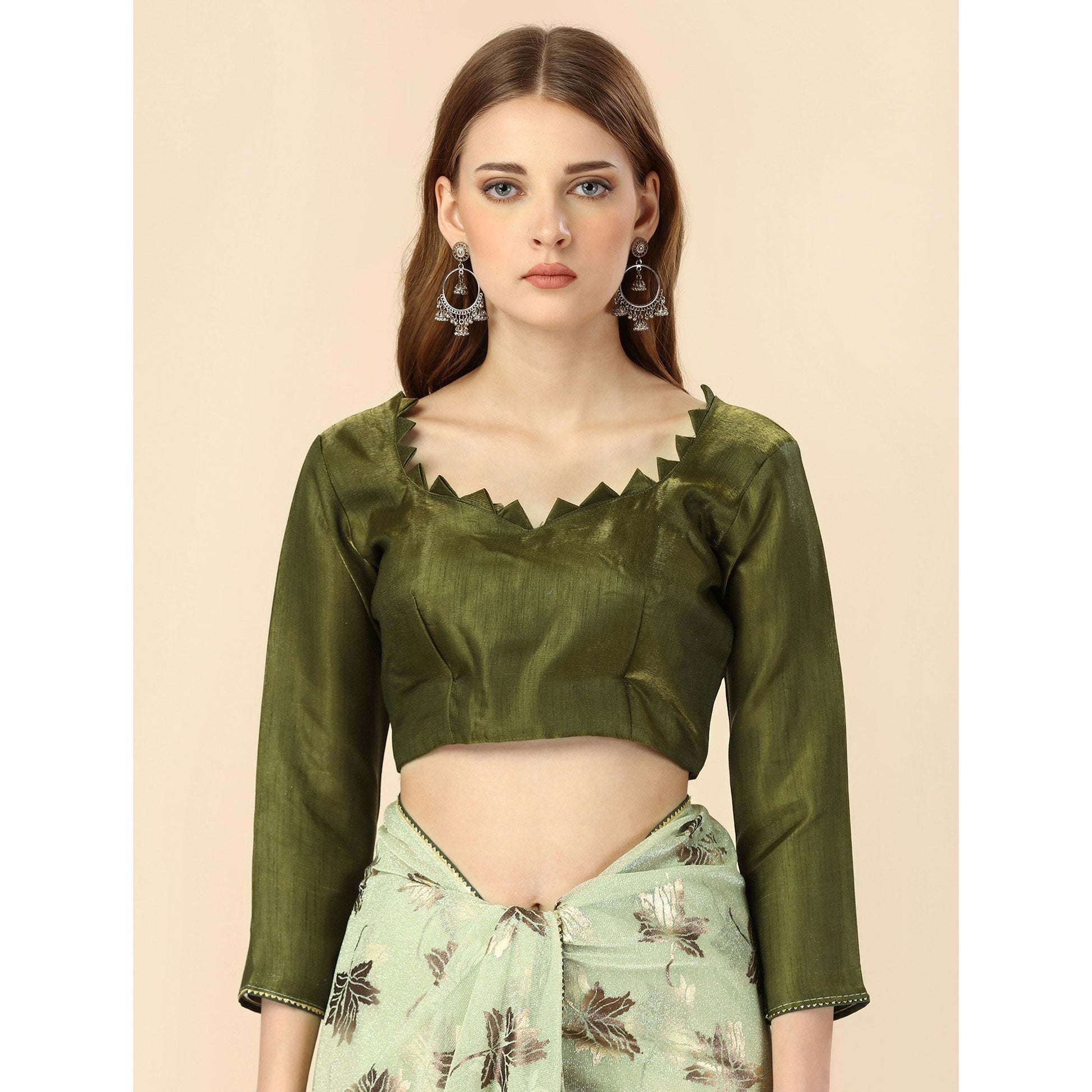 Light Green Floral Foil Printed Rayon Saree