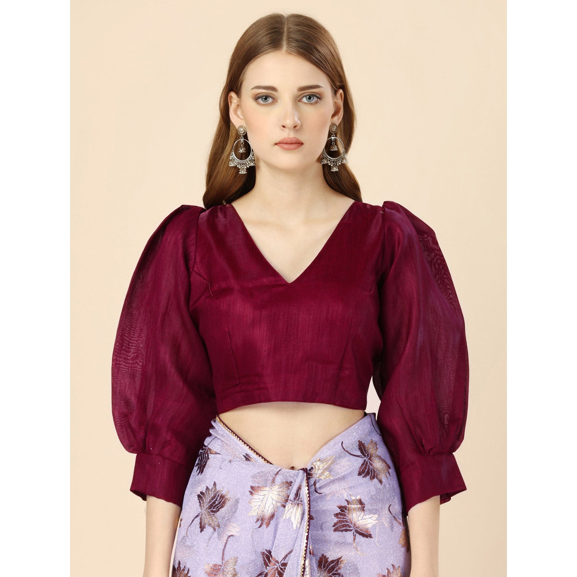 Lavender Floral Foil Printed Rayon Saree